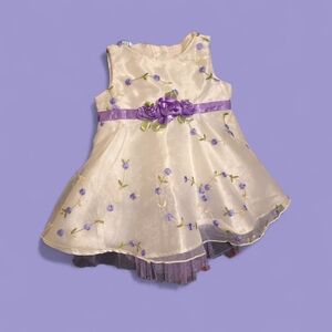 Youngland Baby Girl Dress 6M White Purple Floral Embroidered Tulle Overlay Easte